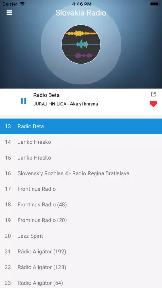 Ảnh chụp màn hình của Slovakia Radio Station: Slovak
