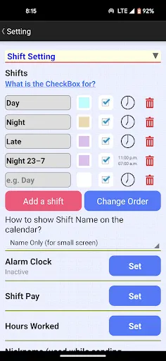 Capturas de tela do Shift Calendar (since 2013)