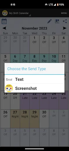 Capturas de tela do Shift Calendar (since 2013)