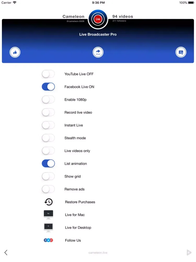 Live Streaming + iPad 应用截图