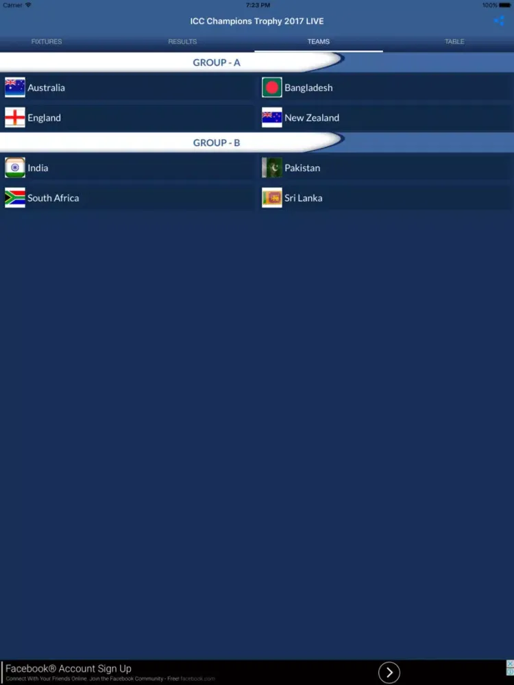 LIVE Score of Champions Trophy iPad  Ekran Görüntüleri