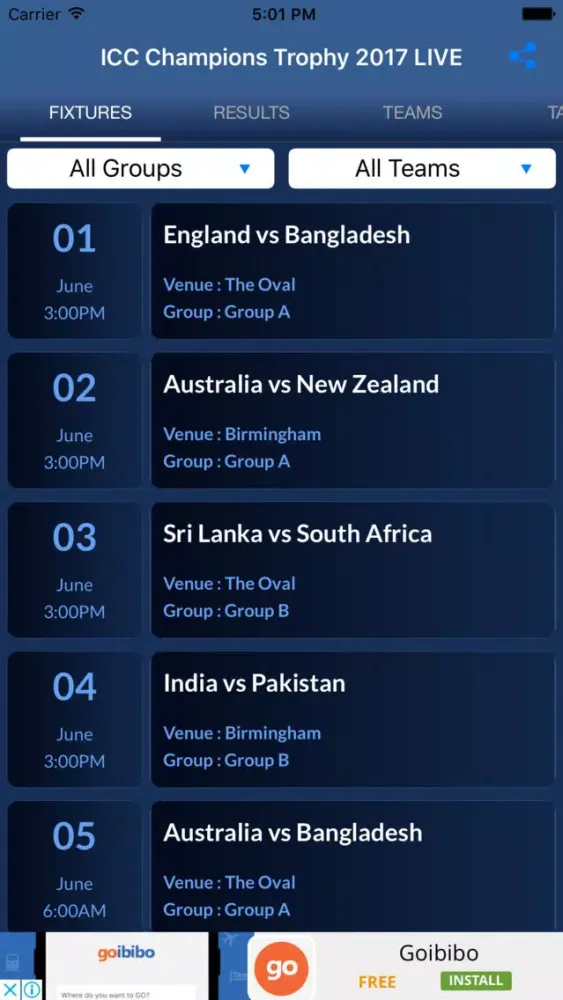 LIVE Score of Champions Trophy Ekran Görüntüleri