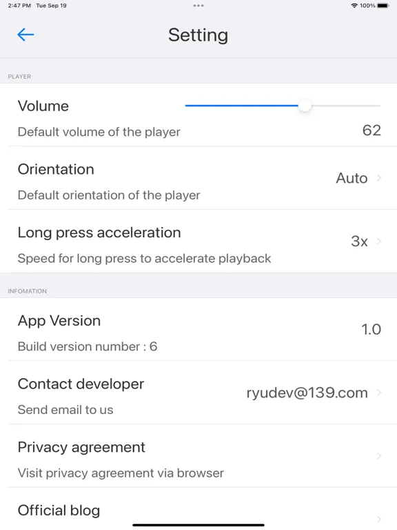 Tangkapan layar Ryu Player - Play Local Video iPad 