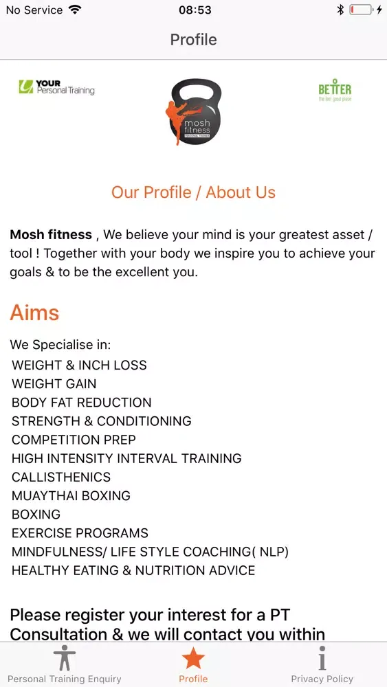 Screenshot di Mosh Fitness Leads
