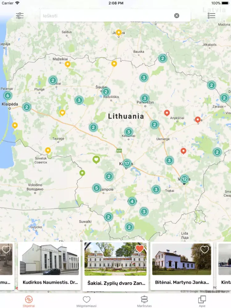 Capturas de tela do LT100 maršrutai iPad 