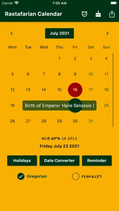 Tangkapan layar Rastafarian Calendar