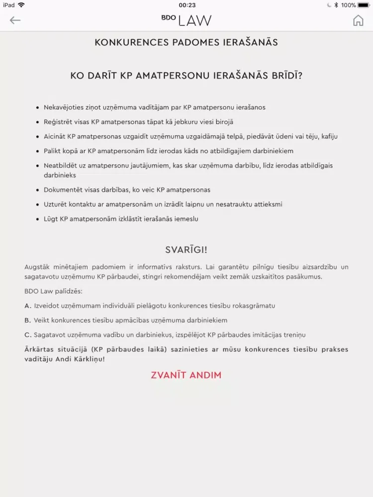 Zrzuty ekranu BDO Law Latvija iPad 