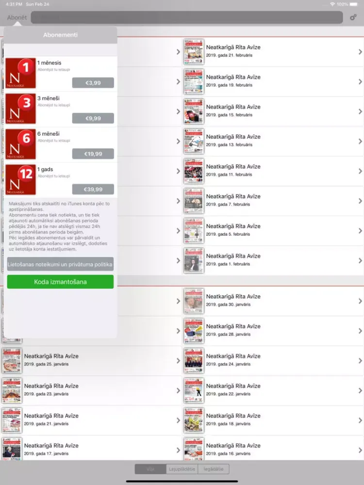 Capturas de tela do Neatkarīgā iPad 