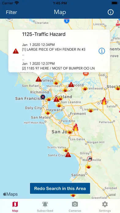 Tangkapan layar California 511 Road Conditions