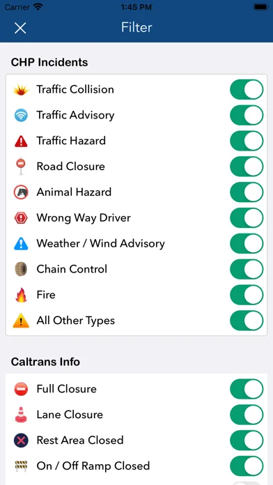 Tangkapan layar California 511 Road Conditions