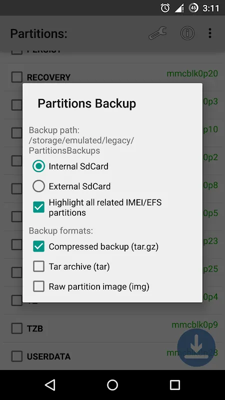 Partitions Backup سکرین شاٹس