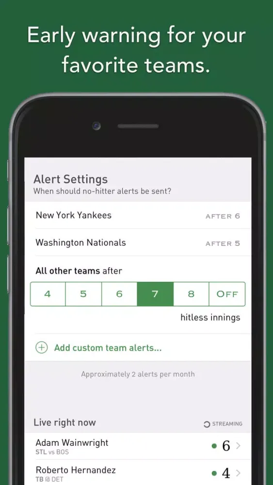Capturas de pantalla de No-Hitter Alerts