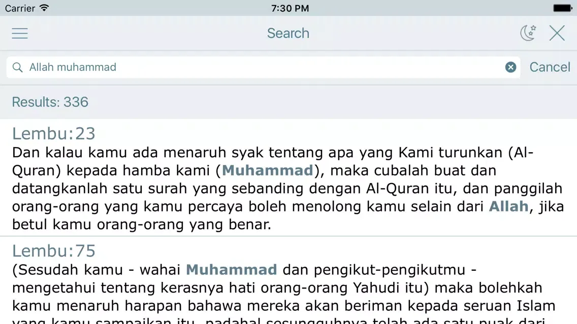 Captures d'écran de Al-Quran dalam Bahasa Melayu (Quran in Malay)