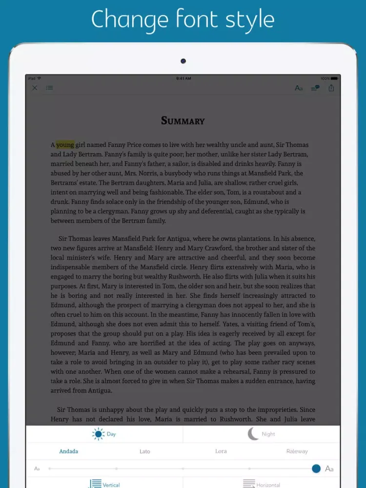 Capturas de tela do Mansfield Park - quiz, sync transcript iPad 