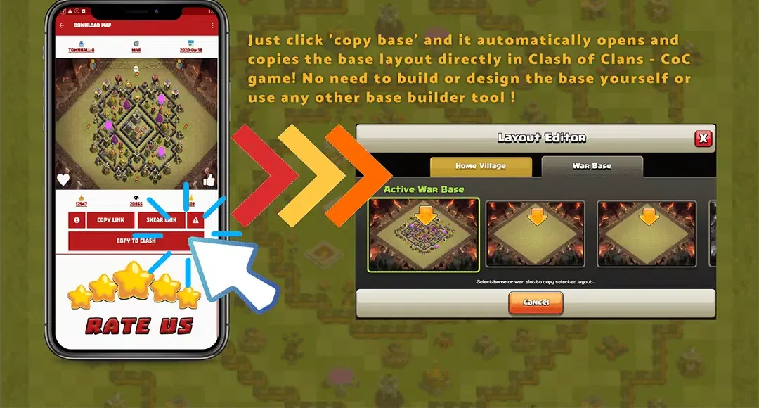 Capturas de pantalla de clash maps layout Base link