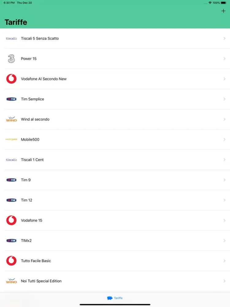 Tangkapan layar Tariffe telefoniche iPad 