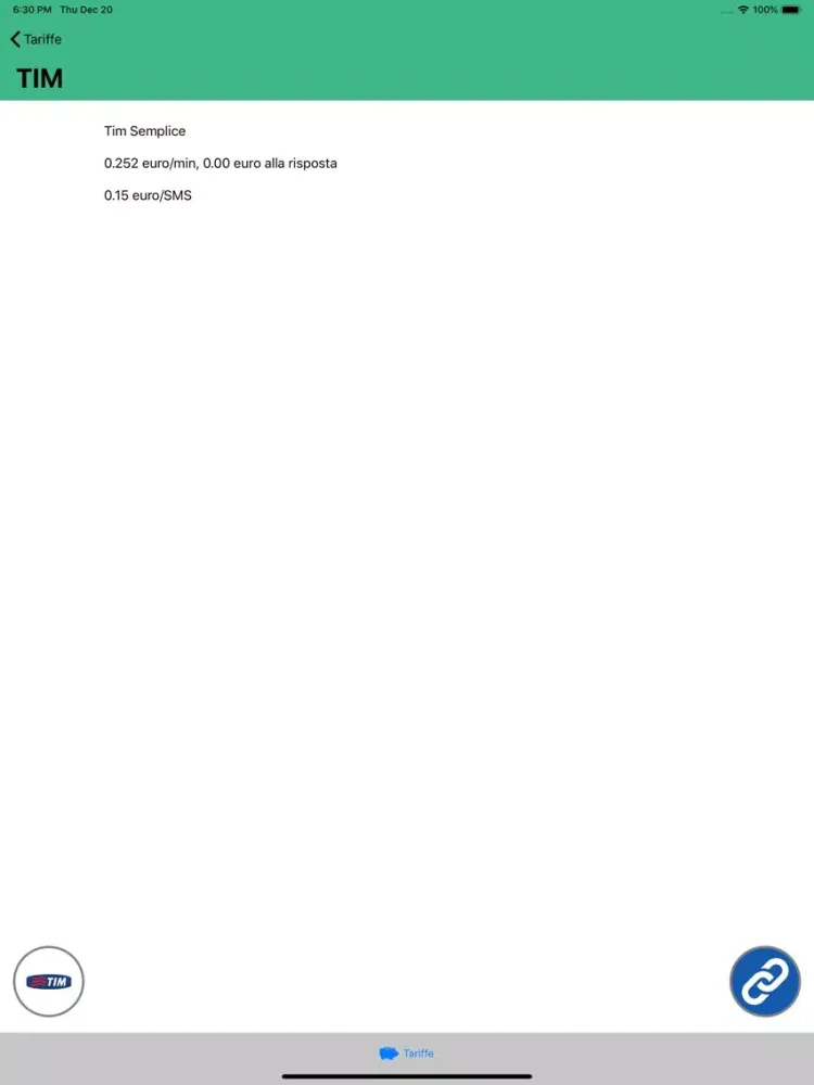 Tangkapan layar Tariffe telefoniche iPad 