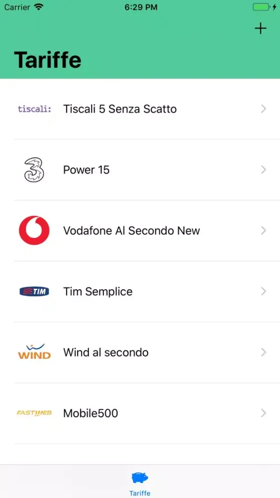 Tangkapan layar Tariffe telefoniche