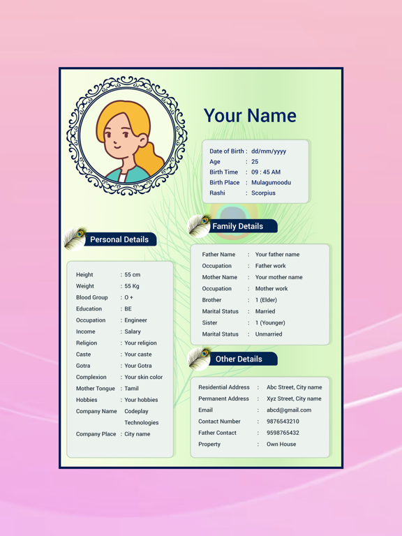 Tangkapan layar Marriage biodata profile maker iPad 