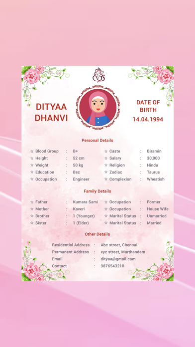 Tangkapan layar Marriage biodata profile maker