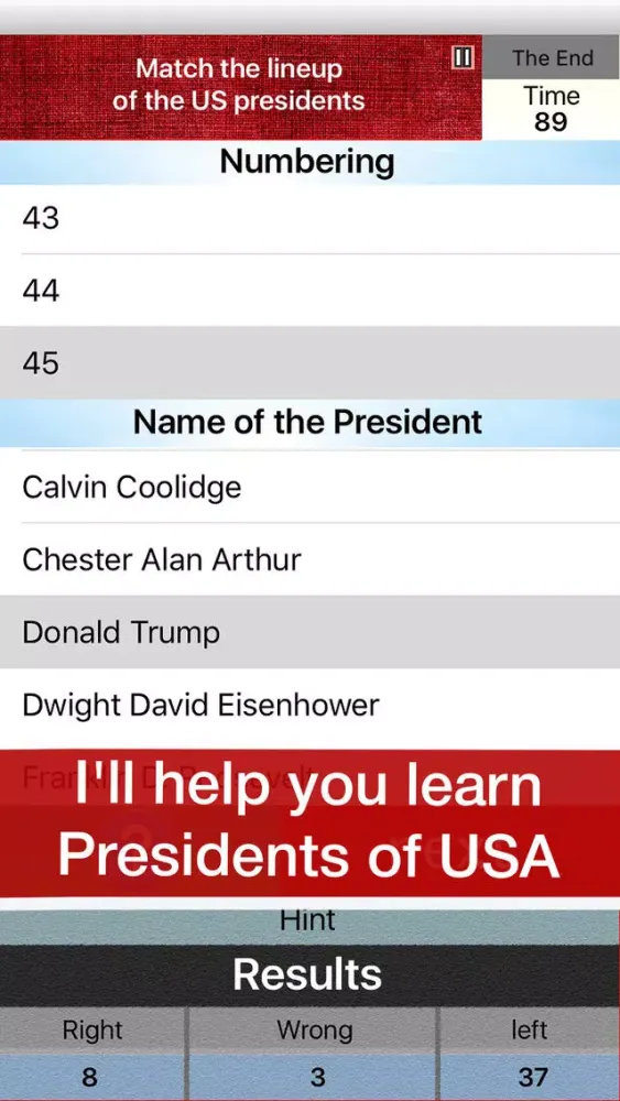 Capturas de tela do Quiz: US Presidents