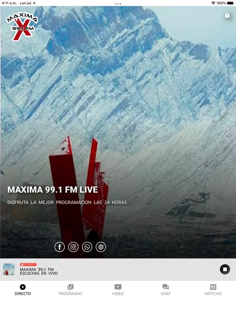 Tangkapan skrin Maxima 99.1 Juarez iPad 