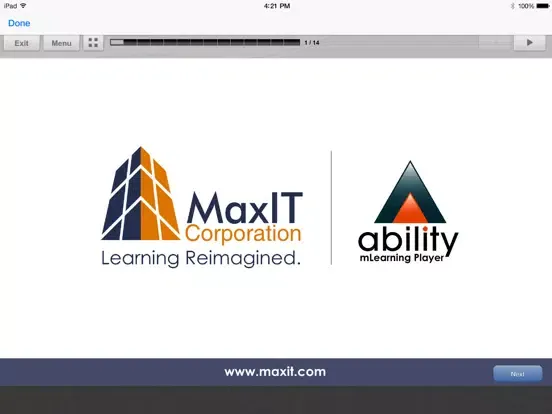 Ảnh chụp màn hình của Ability mLearning Player iPad 