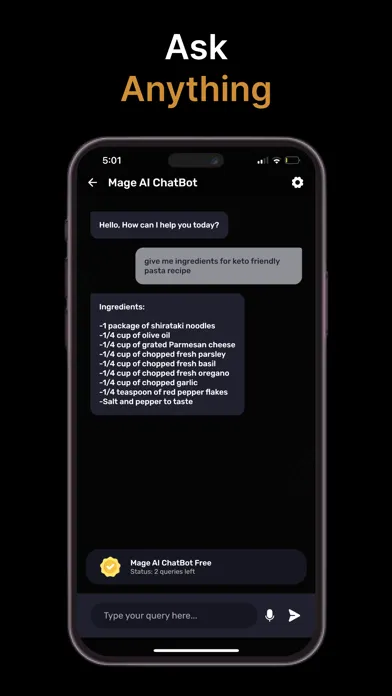 Screenshot di Mage AI Chatbot