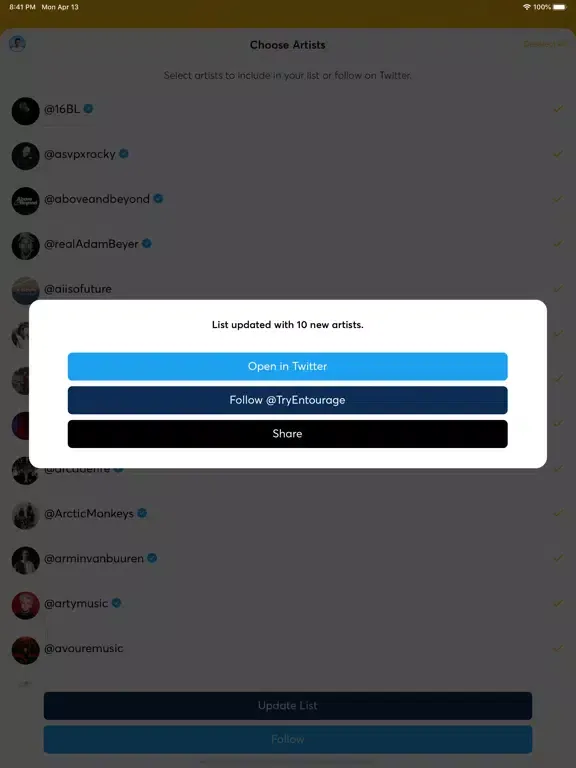 Entourage - Follow Artists iPad  স্ক্রিনশট