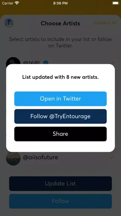 Entourage - Follow Artists স্ক্রিনশট