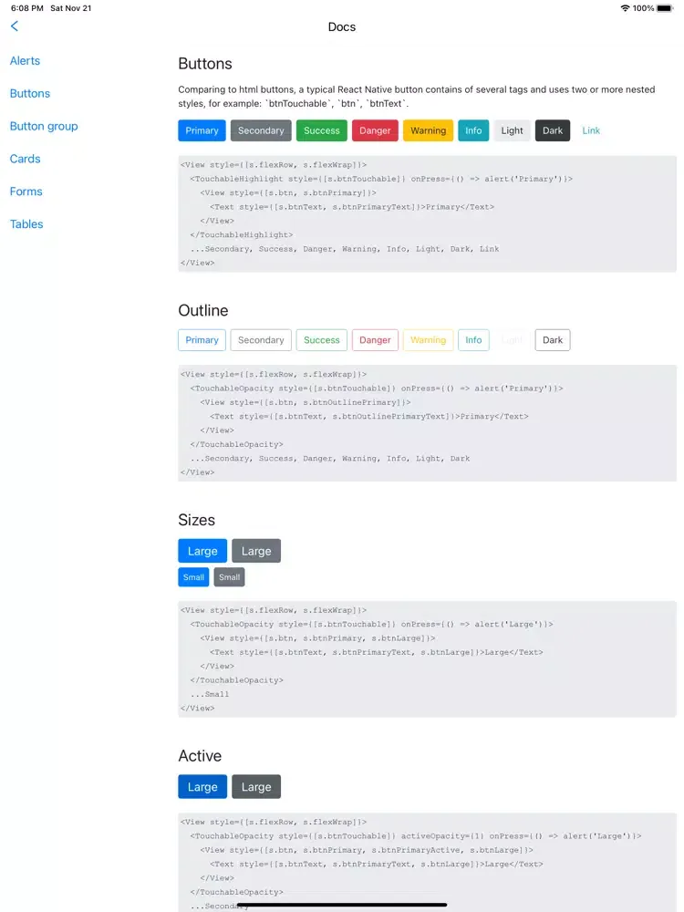 ภาพหน้าจอของ React Native Bootstrap Styles iPad