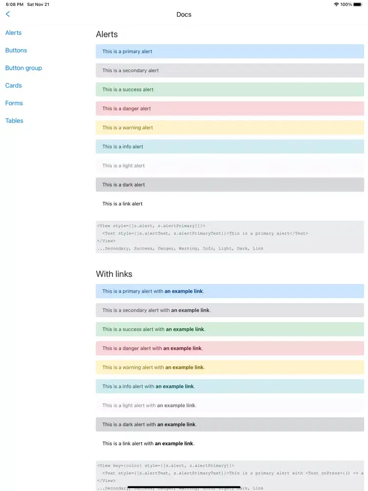 ภาพหน้าจอของ React Native Bootstrap Styles iPad