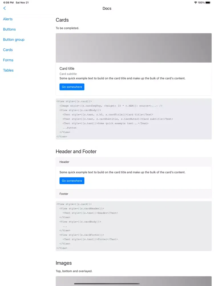 ภาพหน้าจอของ React Native Bootstrap Styles iPad