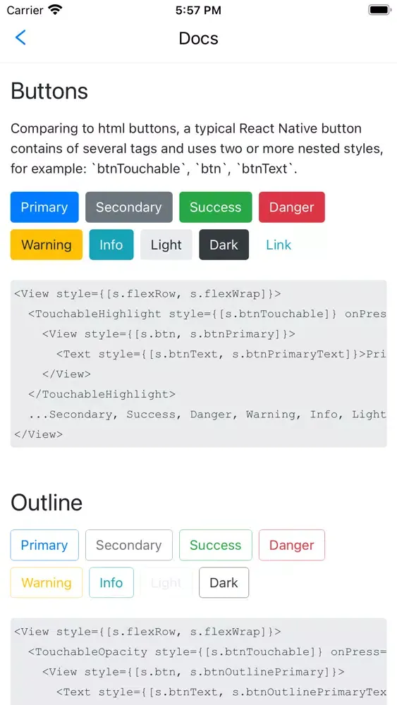 ภาพหน้าจอของ React Native Bootstrap Styles