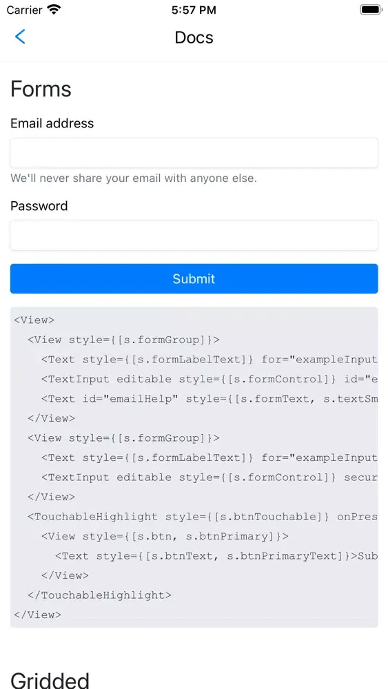 ภาพหน้าจอของ React Native Bootstrap Styles
