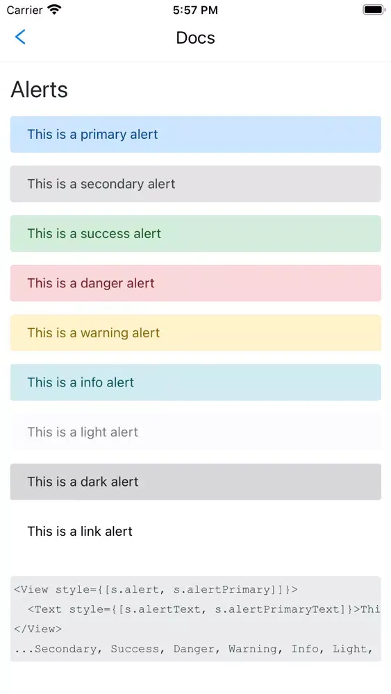 ภาพหน้าจอของ React Native Bootstrap Styles