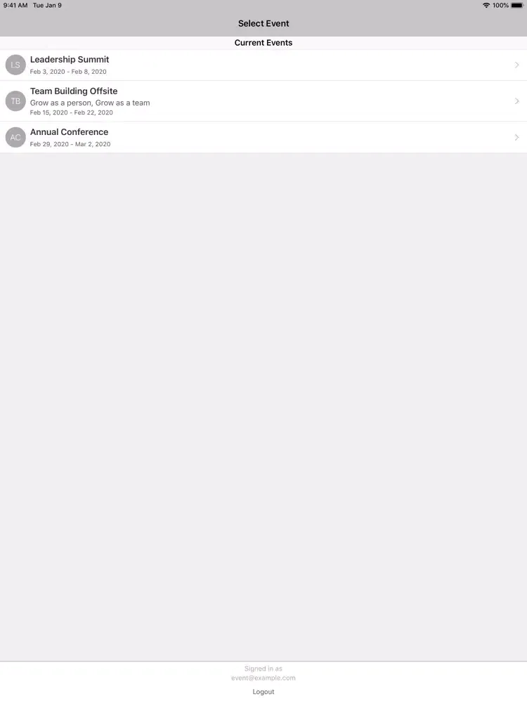Screenshot di COMPLETE Events iPad 