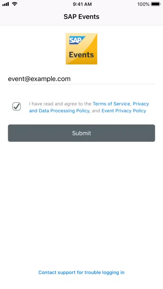 ภาพหน้าจอของ SAP Events EMEA&MEE