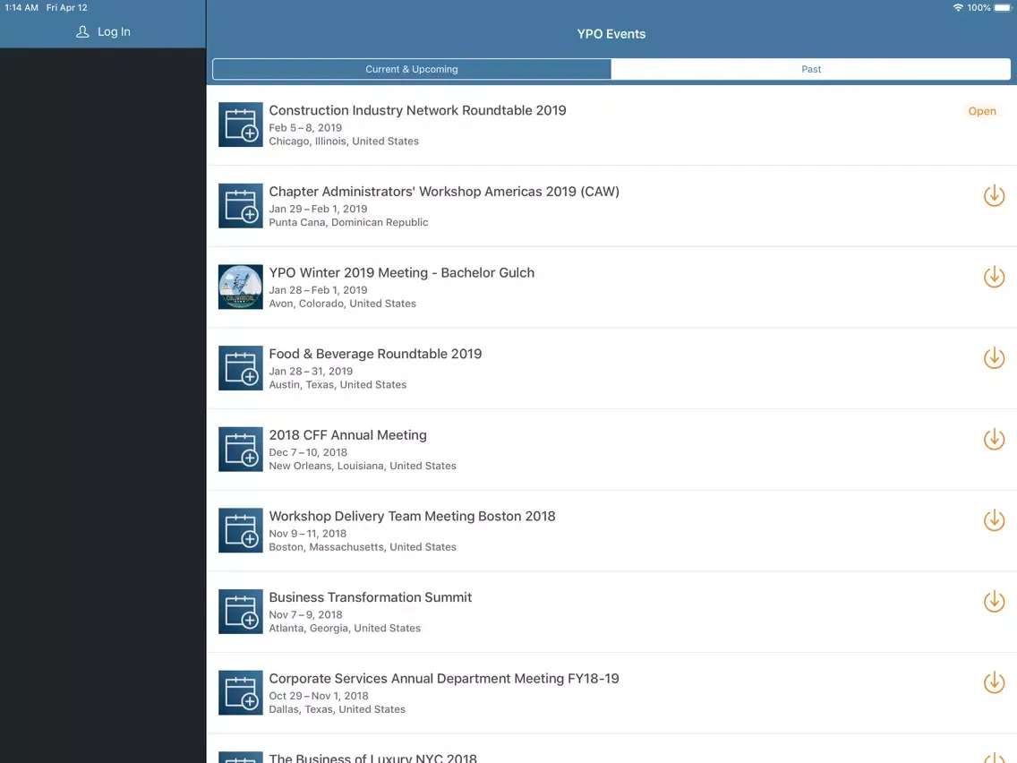 ภาพหน้าจอของ YPO Events iPad 