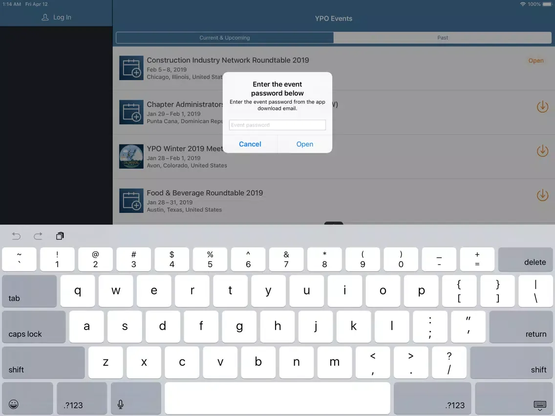 ภาพหน้าจอของ YPO Events iPad 
