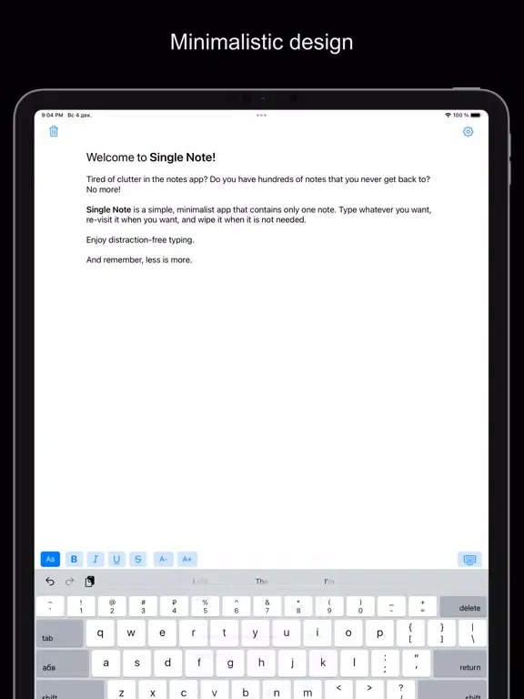 Single Note: minimalistic note iPad  Screenshots