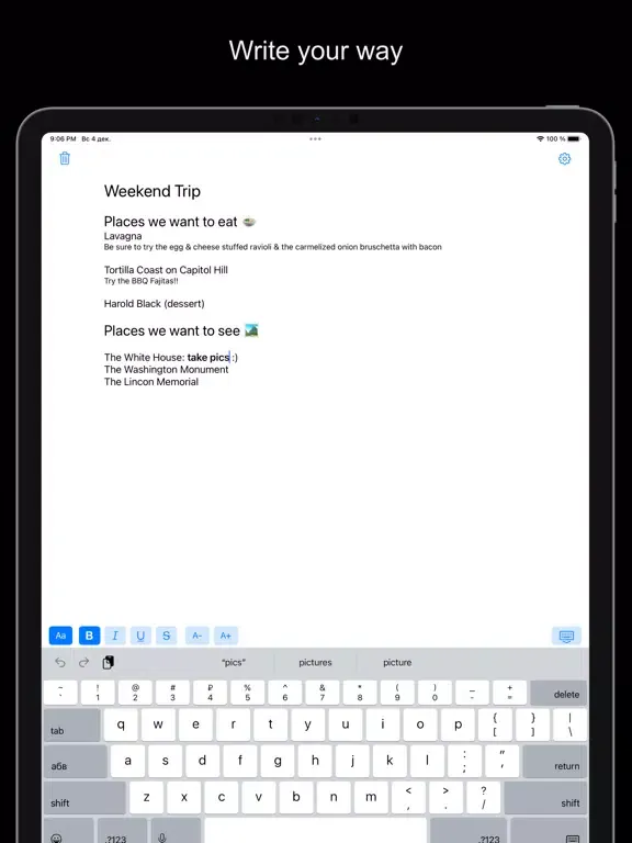 Single Note: minimalistic note iPad  Screenshots