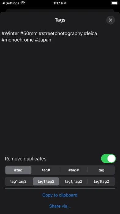 Tangkapan layar Social Tags