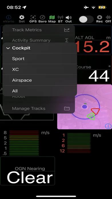 Capturas de tela do eVario2  - Variometer Pro