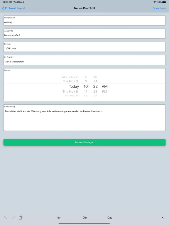 ภาพหน้าจอของ Protokoll Report iPad 