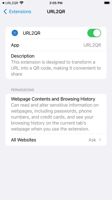 Capturas de pantalla de URL2QR Extension