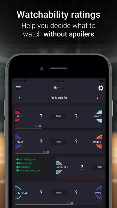 Spoiler-free Basketball Scores Screenshots