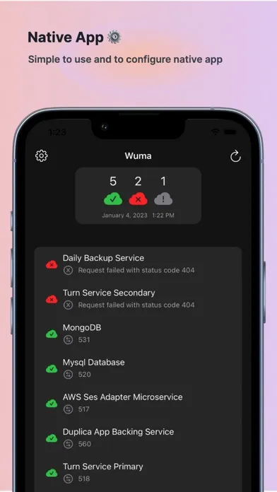 Tangkapan layar Wuma - Uptime Kuma Manager