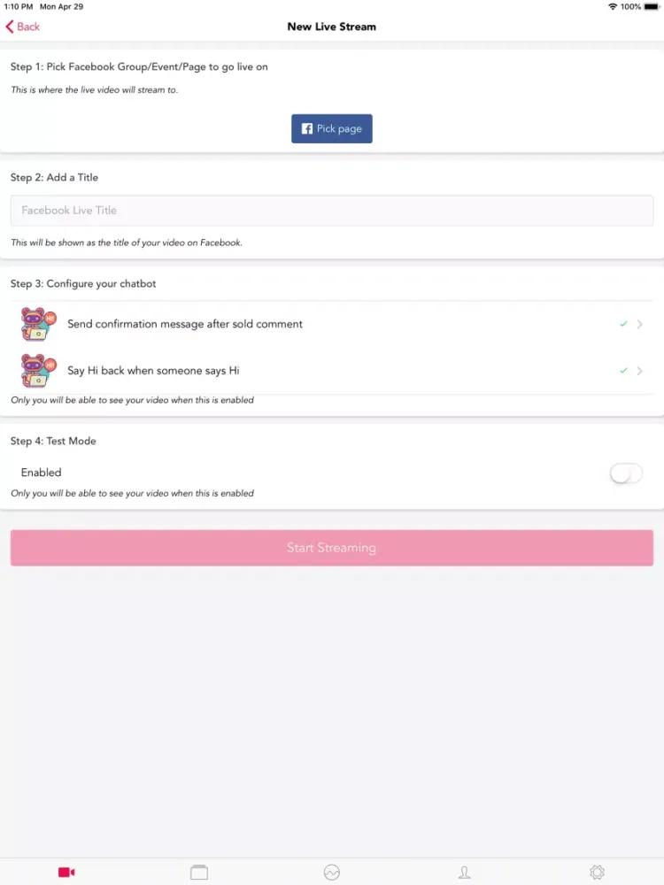 Tangkapan layar Shoppe Live iPad 