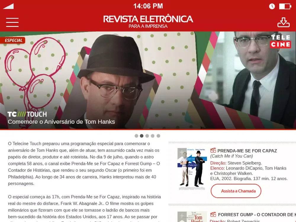 Tangkapan skrin Revista Telecine iPad 